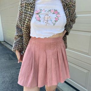Pink suede tennis skirt